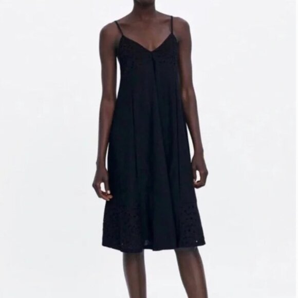 ZARA Black Stretch Knit Strappy V-Neck Midi Dress - Picture 7 of 7